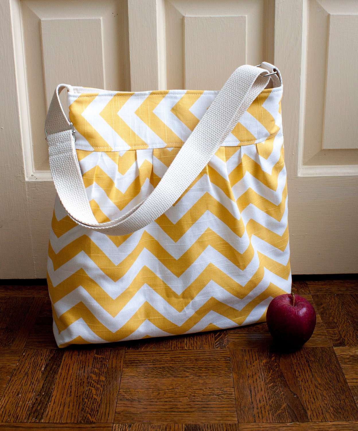 diaper bag in yellow chevron canvas // boys diaper bag // messenger bag // READY TO SHIP // yellow zigzag // the bravo bag