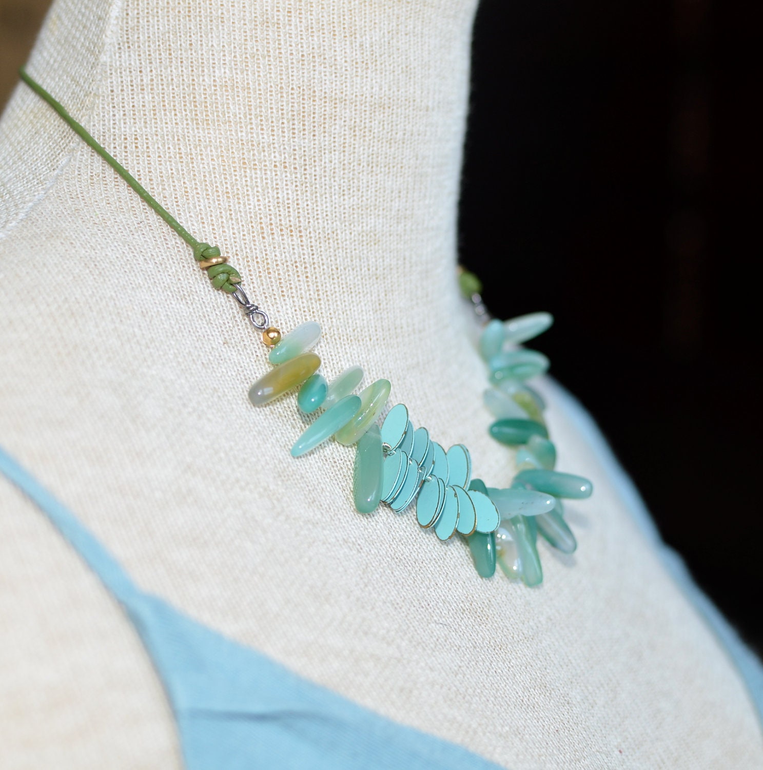Every Which Way Necklace- Green Agate and Leather