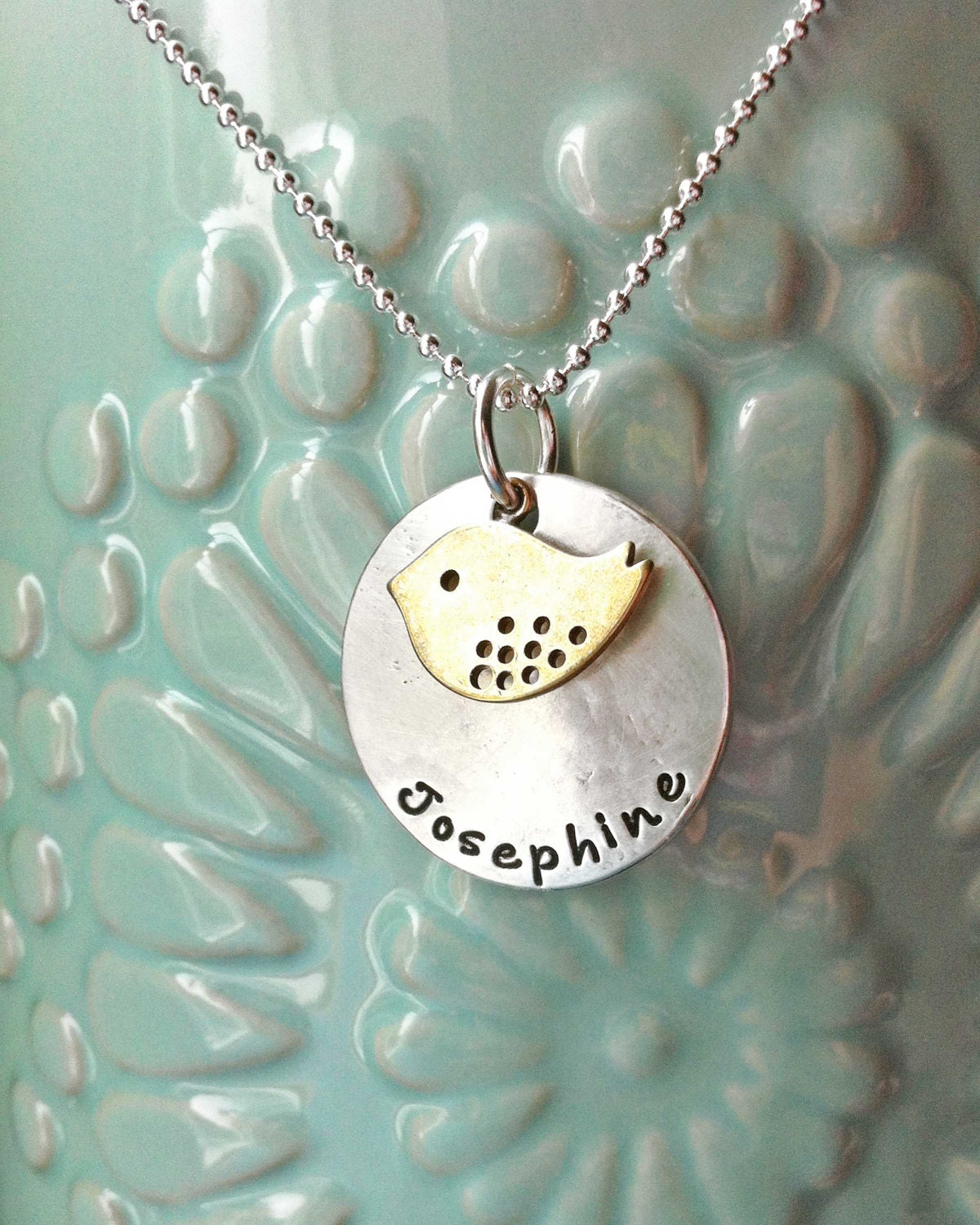 Custom Sterling Silver Bird Necklace - Octavian - Silver Personalize children stamped stamp mom mother custom engraved personalized