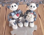 Robot Wedding Cake Topper MADE TO ORDER White and Gray  - Clay, Wire