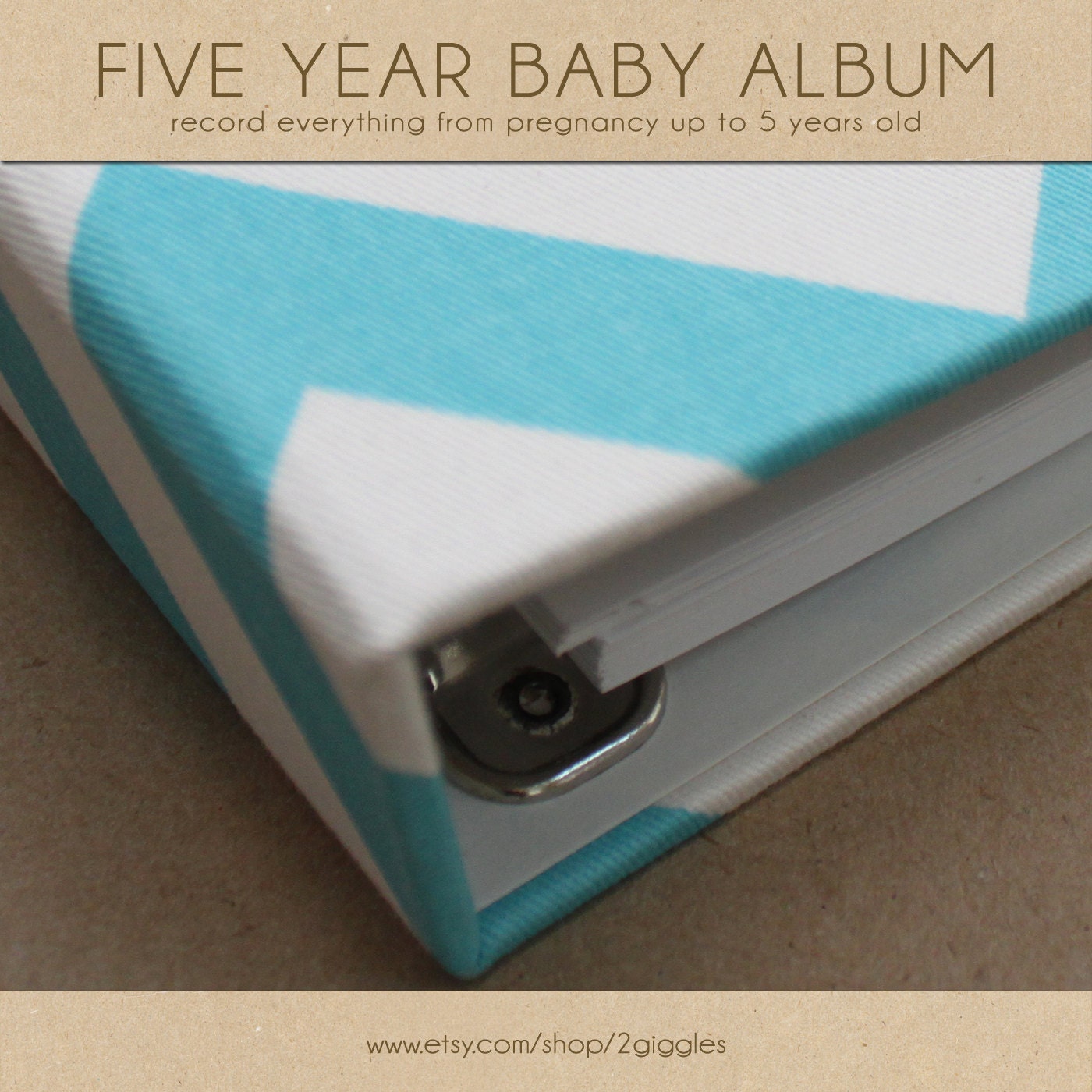 Baby  Book (Pregnancy - 5 Years) - Teal Chevron  (134 designed journaling pages & personalization included with every album)