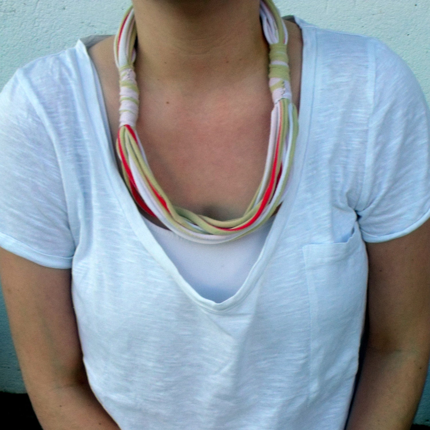 Upcycled Stripy T-shirt Necklace for Girl or Woman