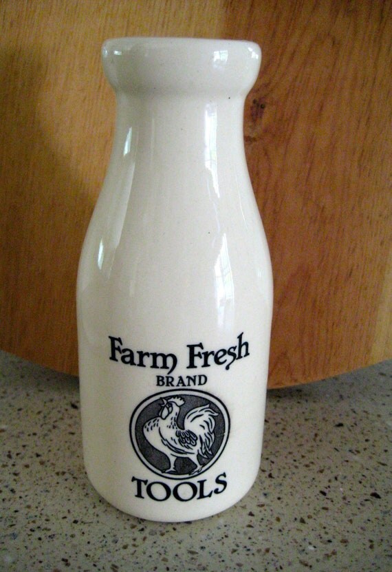Farm Fresh Milk Bottle VIntage Ceramic Jug by buckleberry