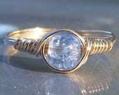 Powder Blue Crackle Glass 14k Gold Filled Wire Wrapped Ring