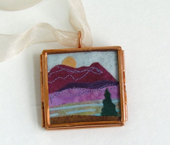 Fabric Collage Pendant Ornament -Purple Mountains