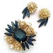 Juliana Brooch & Earrings Set Blue Rhinestone Demi Parure With Gold Tone Filigree Balls