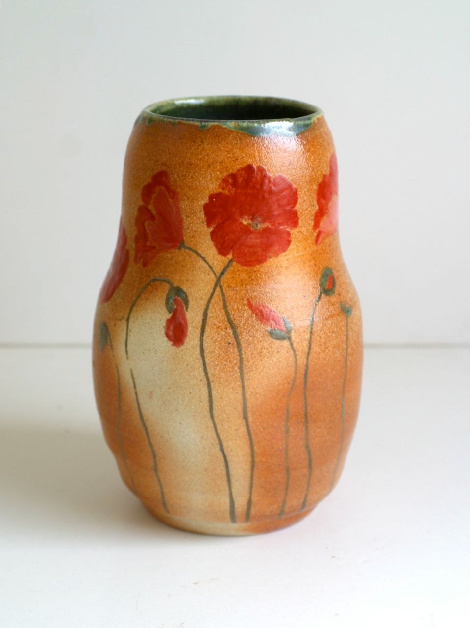 Poppies Flower Vase - wood-fired, functional