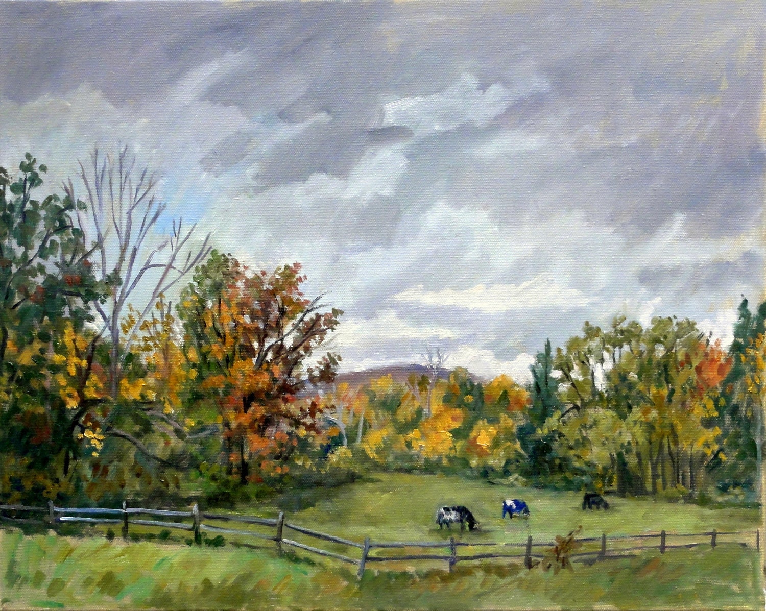 Oil Painting Landscape, Berkshires, Autumn. Original Oil on Canvas, Plein Air Fall Foliage Painting