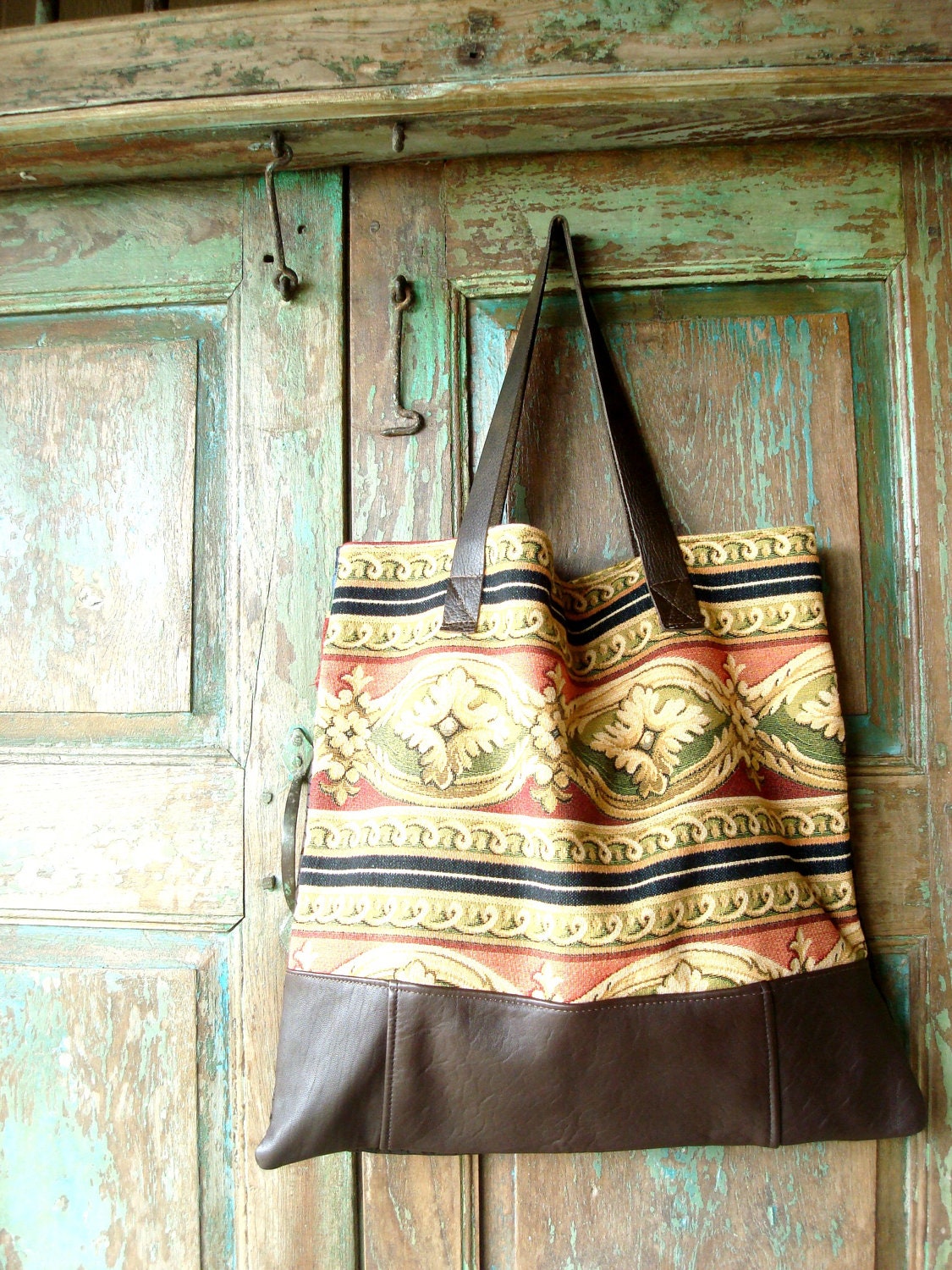 Handmade brown and black leather  Purse or Bag