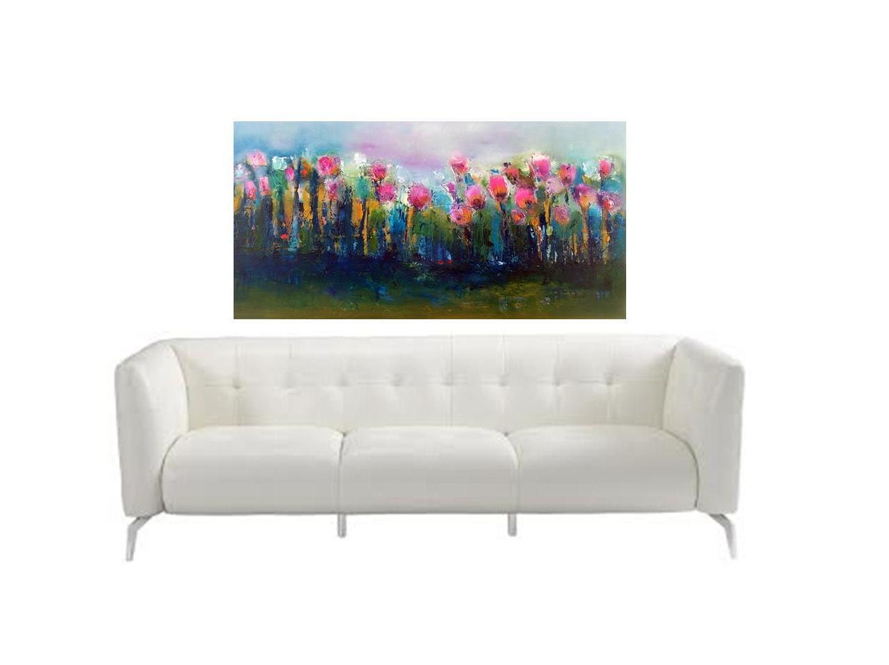 pink tulips oil painting 48"x24" Tulips, oil on canvas original painting 2" thick canvas frame