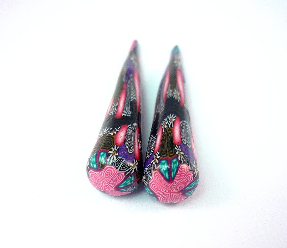 Cosmic Tapers 10mm 00g Gauged Spiked Polymer Clay Millefiori Gauges