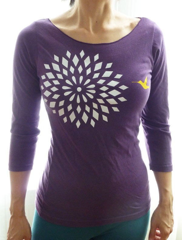 SALE - Hummingbird Flower on Purple Shirt