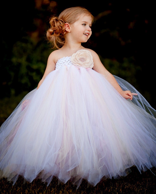 Vintage Daydream Flower Girl Tutu Dress with Handmade Rose