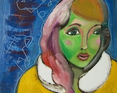 Green Girl Original Painting Abstract Art