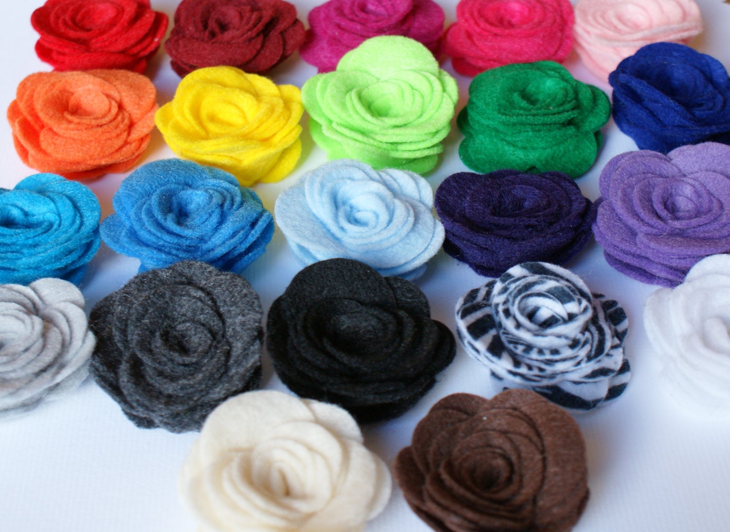 YOU PICK Colors 22 Felt Roses Felt Flowers DIY Rose Accessories Supplies for Hair Accessories You Choose Custom Colors