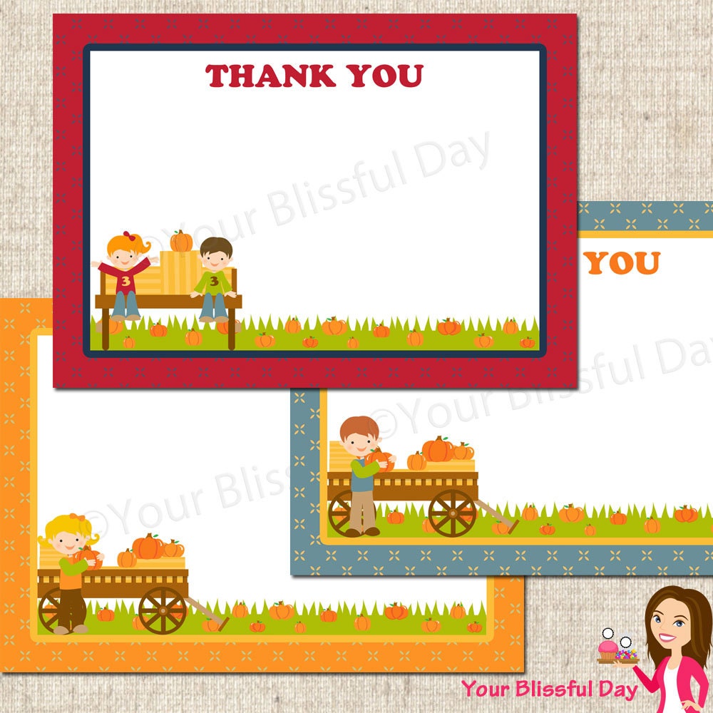 PRINTABLE Pumpkin Patch Thank You Cards (Boy, Girl, or Twin/Neutral) Il_570xn