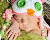 OWL Earflap Hat SOO CUTE- Customized Boy or Girl -Infants Toddlers and Children Photography Prop/ Cbbcreations