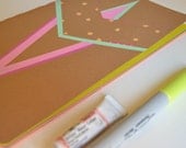 Geometric Journal, 16 Page Notebook - Pattern, Triangles, Fluo, Neon, Pastel - Colored Pages, Hand Stitched, Mint Seafoam, Colorful