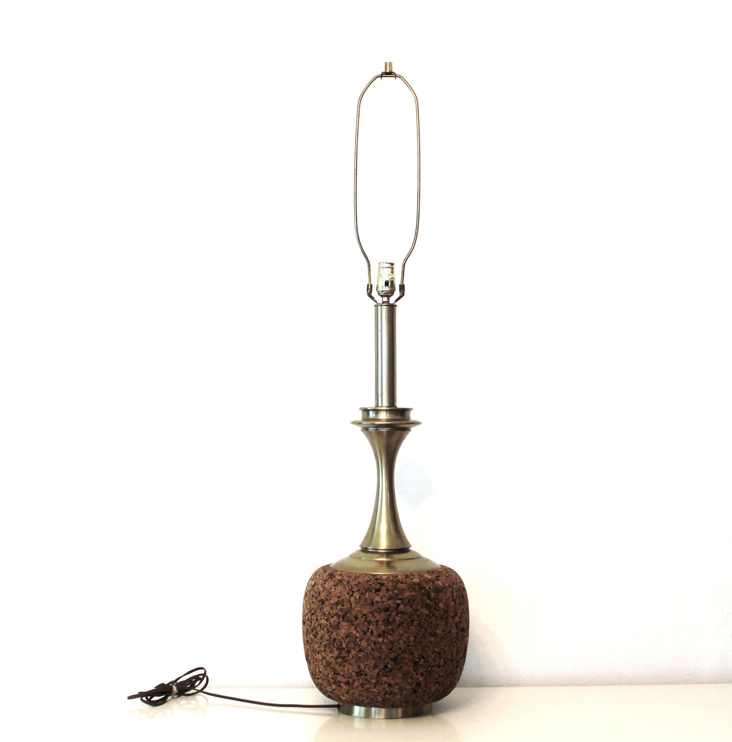 Large Mid Century Brass & Cork Lamp