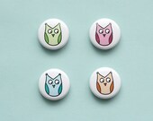Curious Owl Pinback Buttons - Set of Four