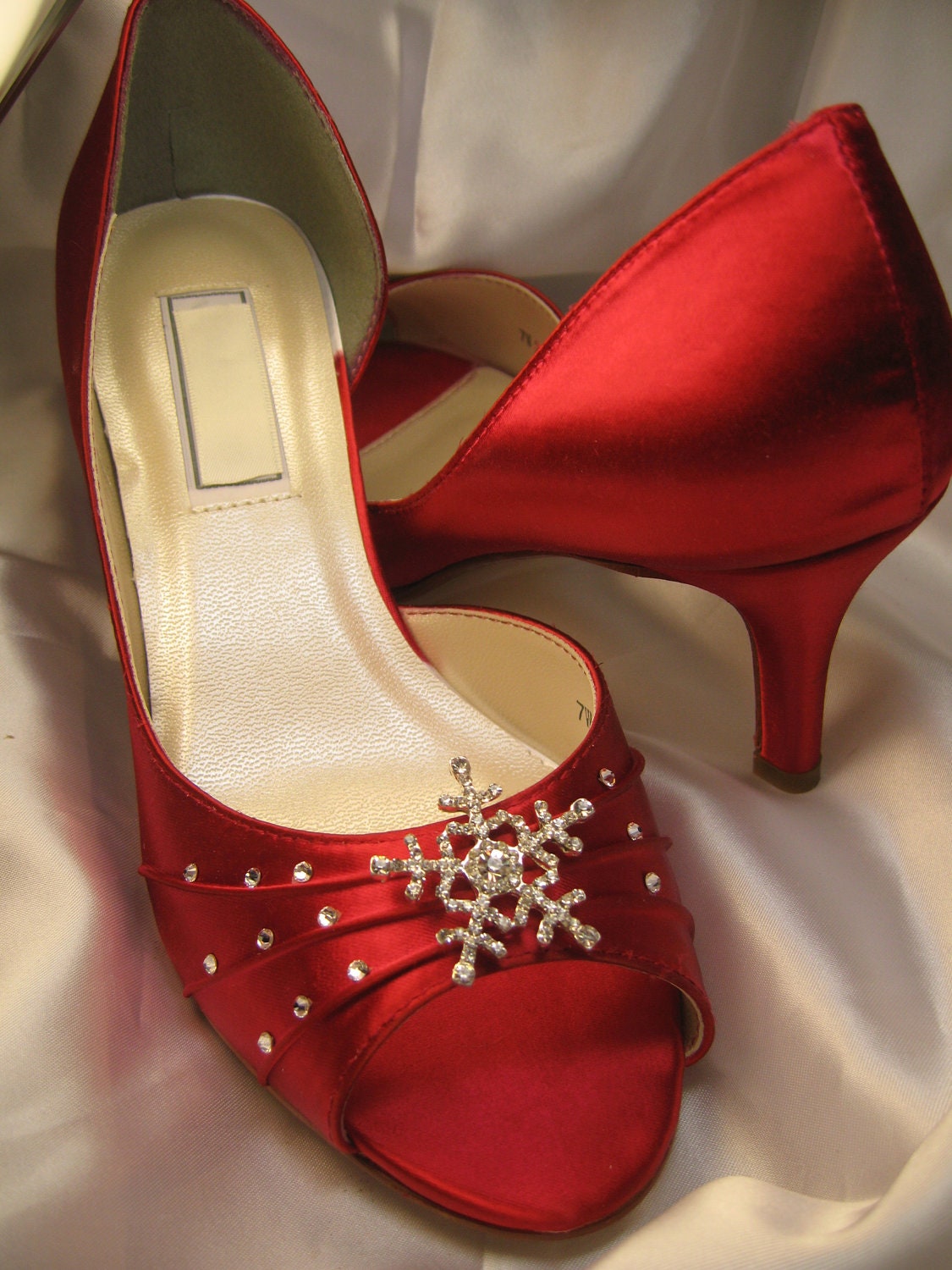 Items similar to Winter Wedding Red Bridal Shoes with Crystal Snowflake