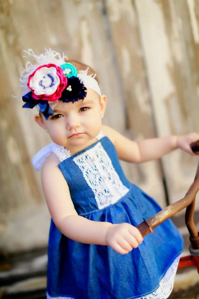Baby Girl Headband - Baby Headband - Navy Flower Headband  -  Vintage Baby Headband - Flower Girl Headband - Over the Top Headband