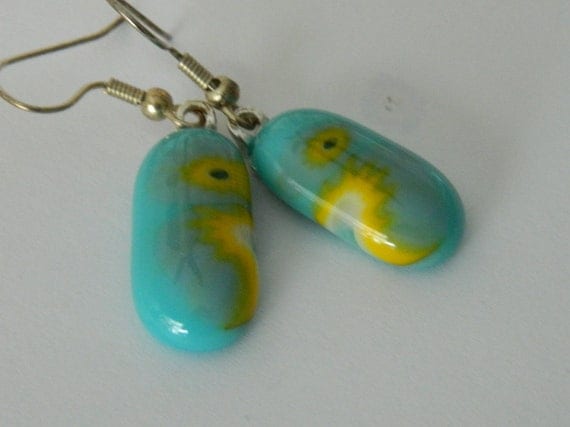 Boho Sunshine Fused Glass Dangle Earrings