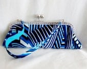 clutch purse wristlet blue polyester mix lambskin clh001