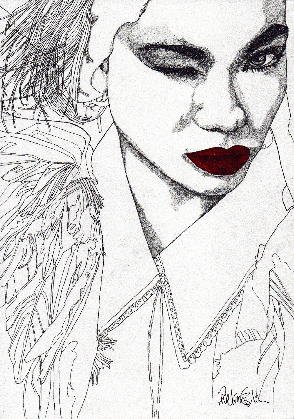 China Girl - ORIGINAL Signed Paul Nelson-Esch - Pencil Drawing Art Illustration