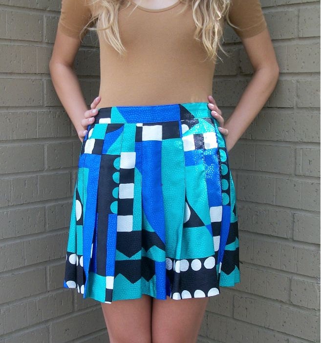 New Wave Geometric  Abstract Print Pleated Tennis Cheerleader Mini Skirt