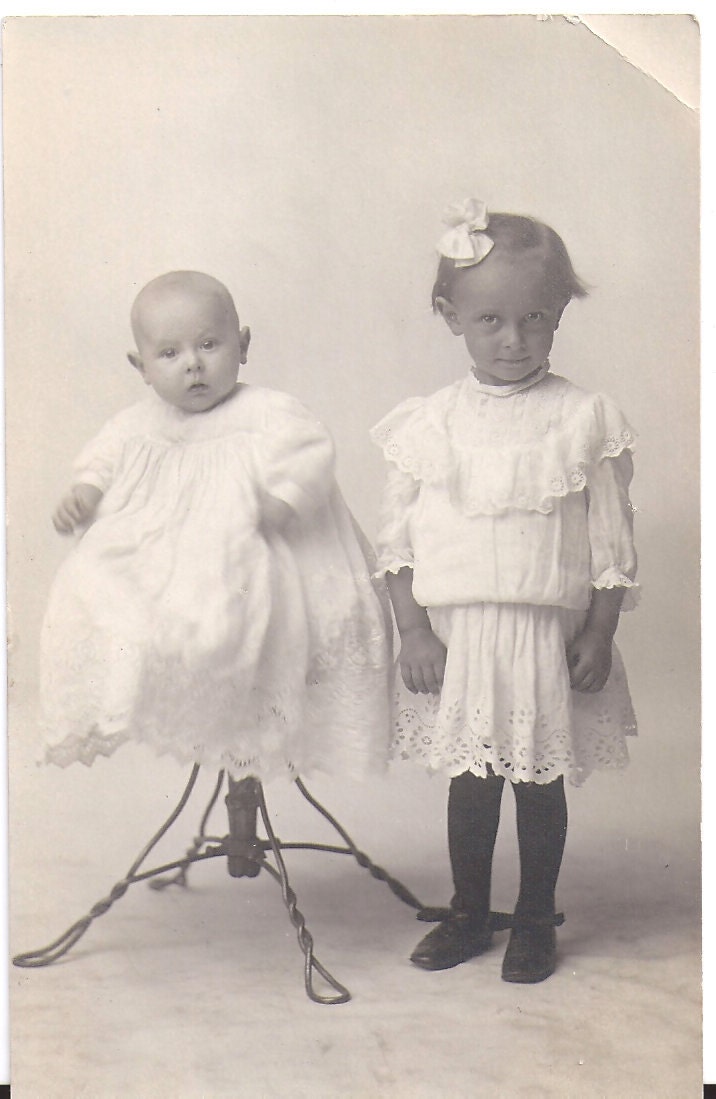 Vintage Photograph, Real Photo Postcard  Siblings