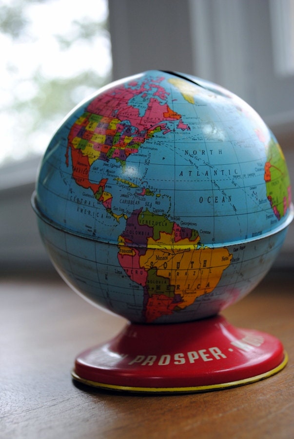 Ohio Art Tin Litho Globe Bank