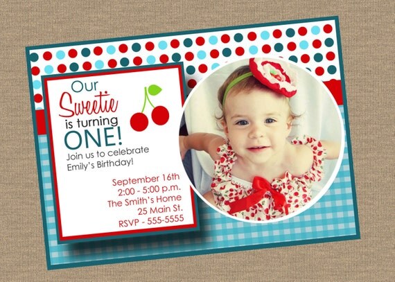 Cherry Sweet Birthday Invitation with Photo Il_570xn
