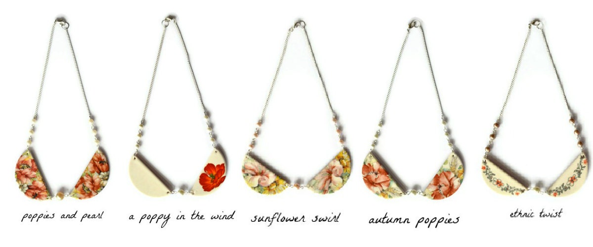 A poppy in the wind - red poppy flower, ivory pearls, ceramic Peter Pan collar necklace, silver plated chain Etsy UK