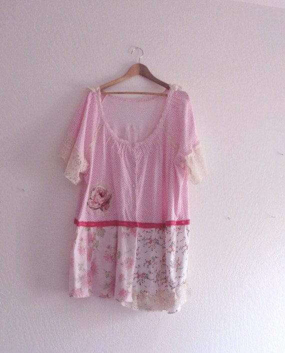 Romantic Bohemian Dress/ Funky Dress Mori Girls Plus size 3x 4x Eco Fashion UpCycled