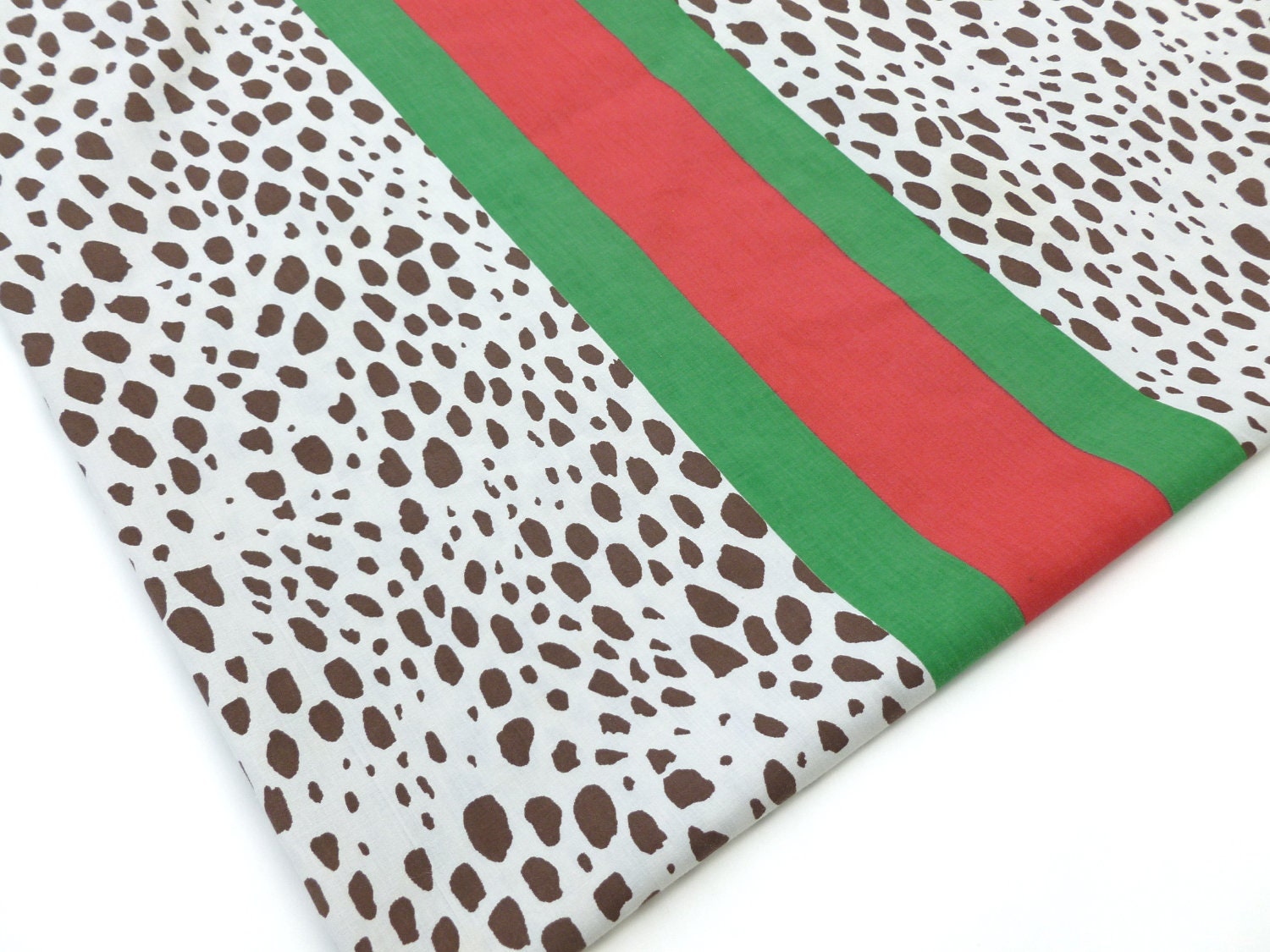 Leopard Spots and Red and Green Gucci Style Stripes Fabric Tablecloth Square Card Table Size by Martex Hollywood Regency