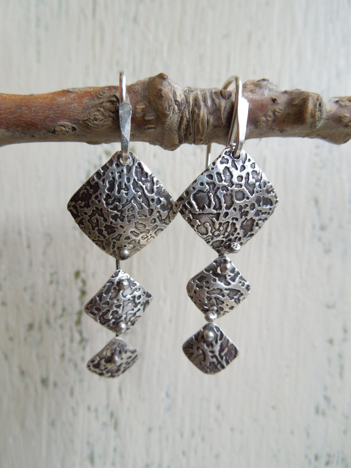 ARTisan Made "Trio Squared" Earrings Fine Silver Sterling Silver OOAK