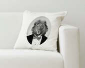 Lion portrait original pillow cushion cover cotton, personalized with the animal of your choice