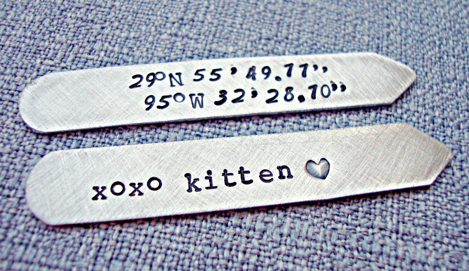 Longitude Latitude Coordinate Collar Stays Hand Stamped  Mens Gift Set of 2