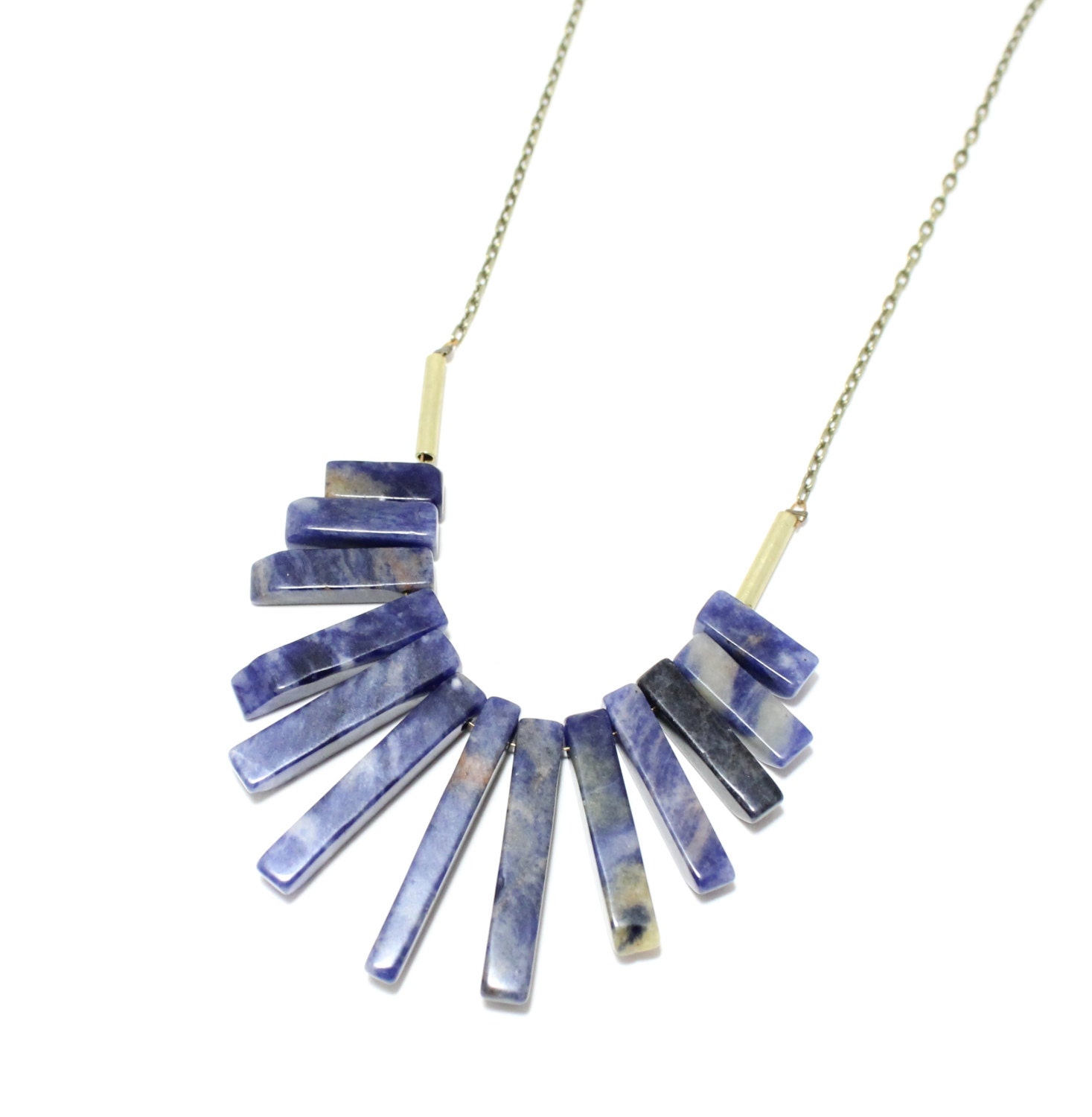 Villa -- sodalite fan necklace on brass chain