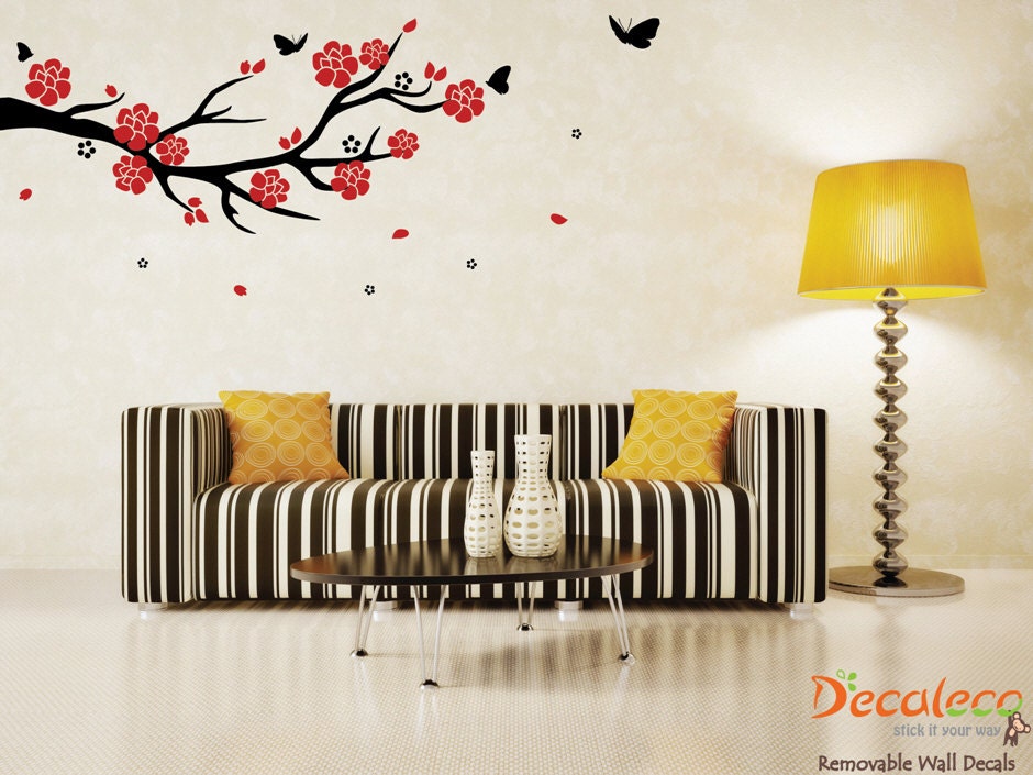 FREE Shipping - Branch, flowers and butterflies wall decal (SKU069)