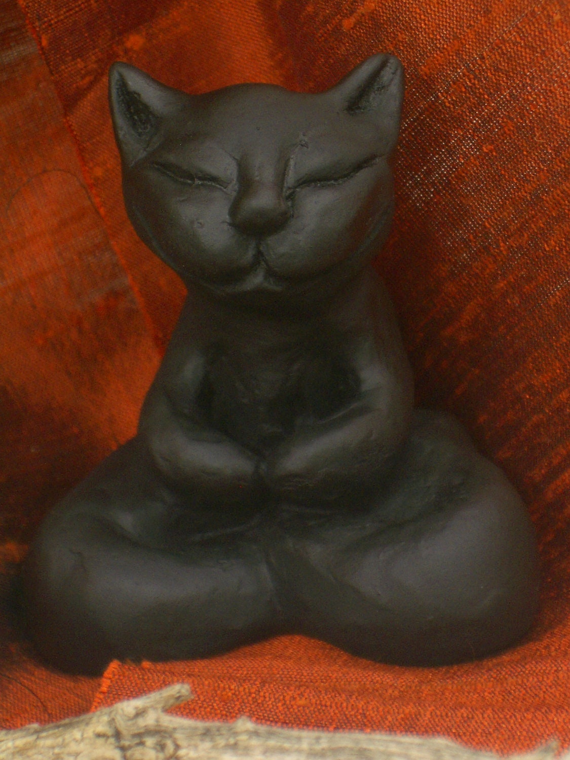 BUDDHA CAT Sculpture Zen Kitty Holiday Black by AuraRosesTreasures