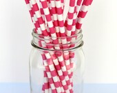 HOT PINK Horizontal Stripe Paper Straws- 25 Pink stripe paper straws-cake pop sticks- pink stripe straws-retro pink straws-25 count Il_170x135