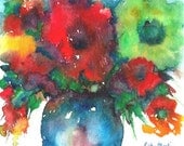 Abstract Flower Bouquet  -  Sale - Sale - Great Gift - FREE SHIPPING -  Fine Art Original Watercolor Painting by ebsq Artist  Ricky Martin