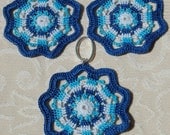 Blue crochet earrings and pendant set.