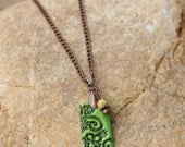 Green Rectangle Clay Pendant