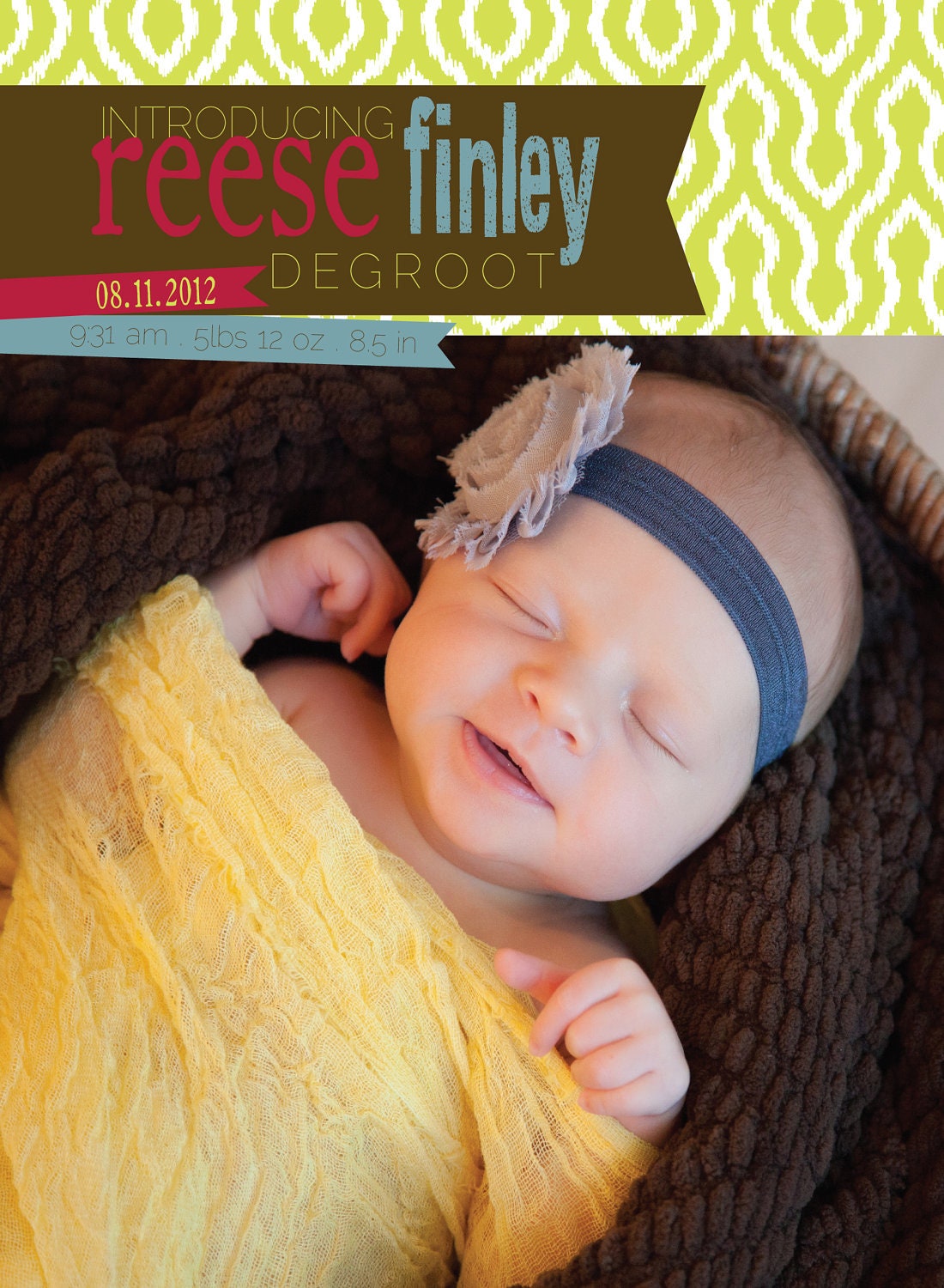 Birth Announcement: DIY-Printable. Photos & Patterns. Colorful. Customizable.