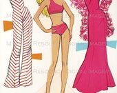 Printable Paperdoll Malibu Barbie Vintage Fashion Paper Doll  1973 w/ 14 Dress Ensembles -Digital Download Sheets Scanned from Originals