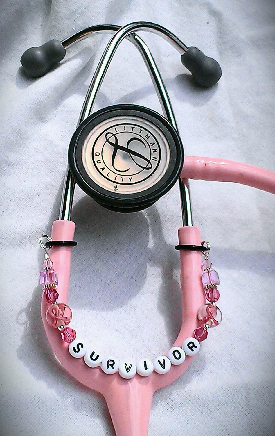 Breast Cancer Awareness, Pink Ribbon, PERSONALIZED STETHOSCOPE ID Tag Charm for Nurses, Docs, Healthcare Professionals