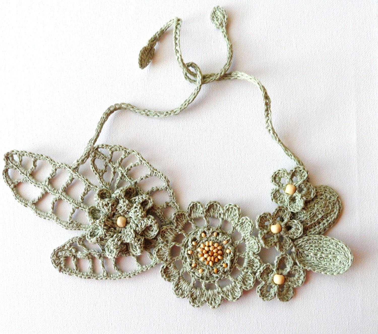 Crochet Linen Necklace - Statement Necklace - Choker